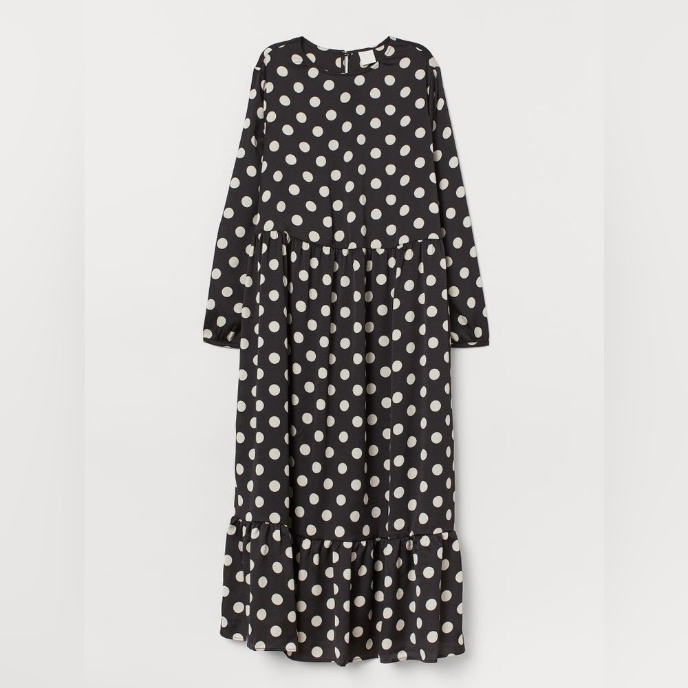 H&M Crêped Dress Black and White Polka Dot XL